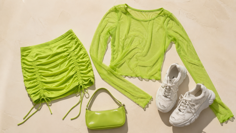 neon lime brat summer outfits 2026 — micro skirt sheer top and chunky sneakers amazon fashion
