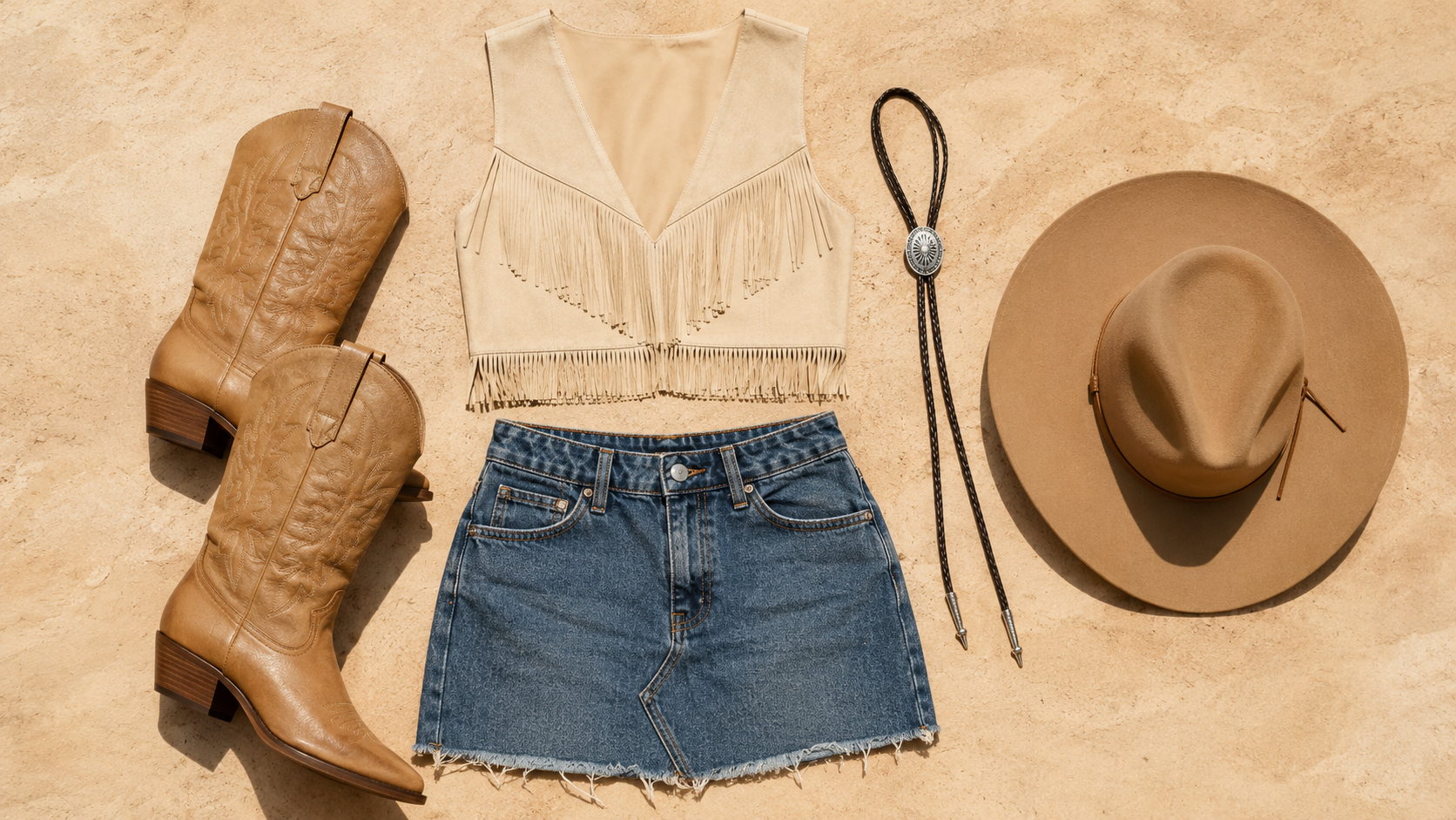 cowboy core outfits 2026 — western boots mini skirt fringe top amazon fashion